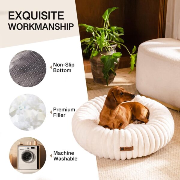 MEWOOFUN 25" Donut Dog Bed - Fluffy Calming Pet Bed, Washable, Cream