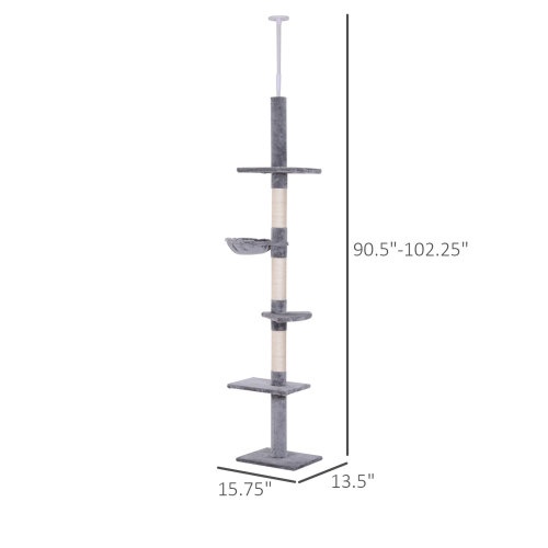 PawHut 9' Adjustable Height Floor-To-Ceiling Vertical Cat Tree