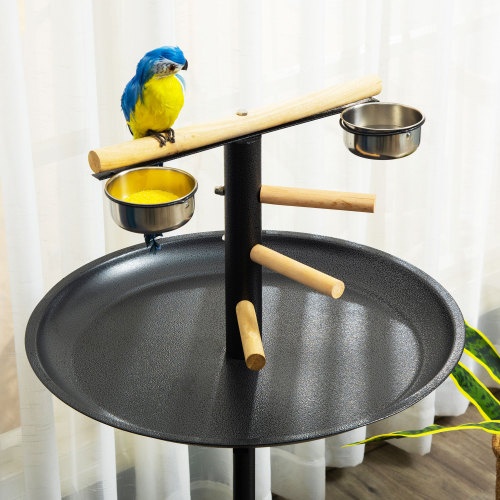 PawHut Portable Bird Play Stand with Feeder Bowls and Wheels