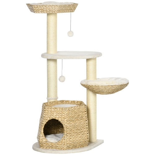 PawHut 47" Cat Tree - Climbing Tower with Bed, Condo & Scratch Posts