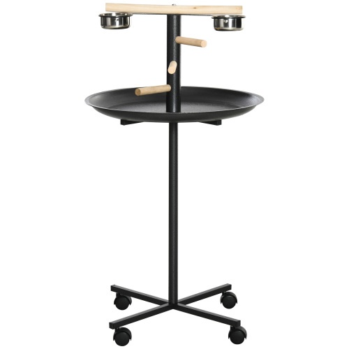 PawHut Portable Bird Play Stand with Feeder Bowls and Wheels