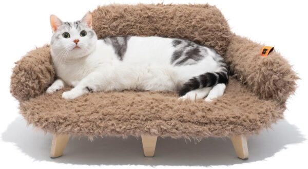 MEWOOFUN Elevated Cat Bed - Wooden Pet Sofa with Washable Cover, 26"