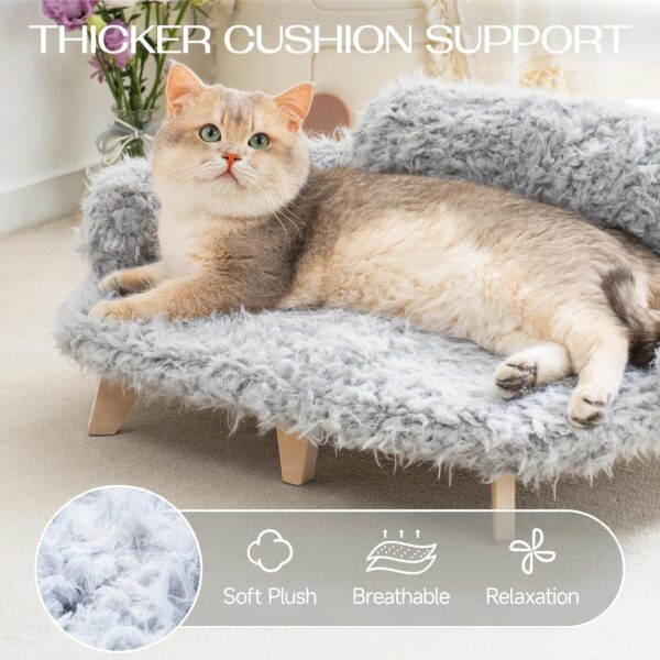 MEWOOFUN Elevated Cat Bed – Wooden Pet Sofa with Washable Cover (Grey, 26x18.3x8.5”)