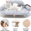 MEWOOFUN Elevated Cat Bed – Wooden Pet Sofa with Washable Cover (Grey, 26x18.3x8.5”)
