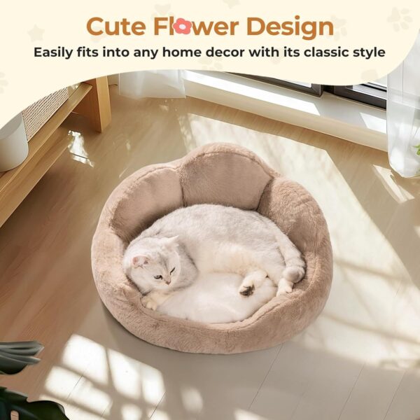 MEWOOFUN Fluffy Cat & Small Dog Bed – Washable Round Pet Couch with Non‑Slip Base (Khaki, 23”)