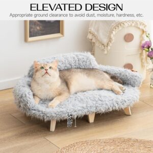 MEWOOFUN Elevated Cat Bed – Wooden Pet Sofa with Washable Cover (Grey, 26x18.3x8.5”)