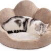 MEWOOFUN Fluffy Cat & Small Dog Bed – Washable Round Pet Couch with Non‑Slip Base (Khaki, 23”)