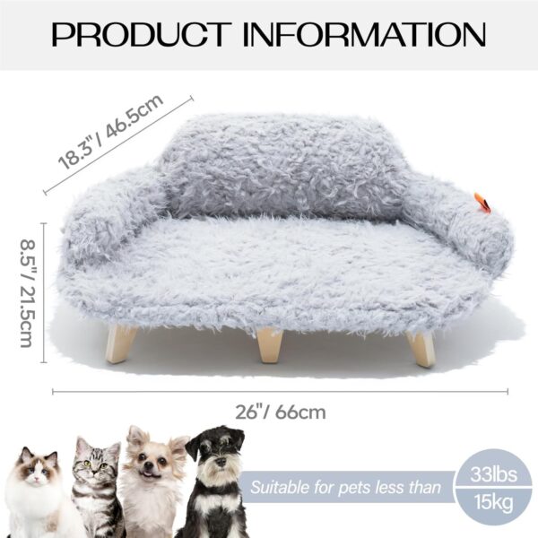 MEWOOFUN Elevated Cat Bed – Wooden Pet Sofa with Washable Cover (Grey, 26x18.3x8.5”)